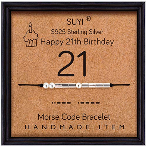 Suyi 21. Geburtstag Geschenke für sie Morsecode Armband Sterling Silber Armband Geburtstag Schmuck 21 Jahre alte Geschenke für sie 21 von Suyi