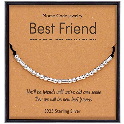 Suyi Bester Freund Geschenke für Frauen Ihre Freundschaft Morsecode Armband für Bester Freund BFF Schwester Sterling Silber Perlen Armband für Galentine Tag Best Friend von Suyi
