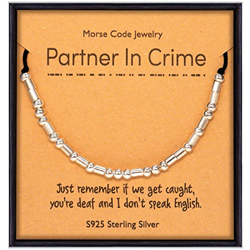 Suyi Bester Freund Geschenke für Frauen Ihre Freundschaft Morsecode Armband für Bester Freund BFF Schwester Sterling Silber Perlen Armband für Galentine Tag Partner in Crime von Suyi