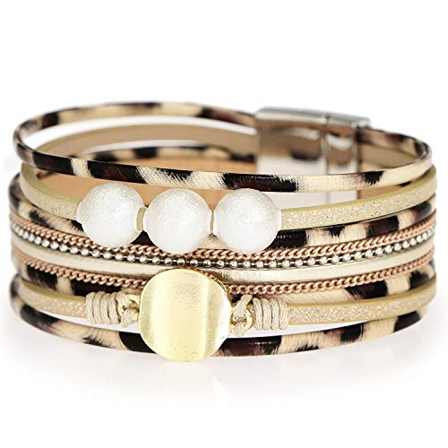 Suyi Damen Leopard Armbänder Breites Lederwickelarmband Mehrschichtiges Manschettenarmband Leopard2 von Suyi