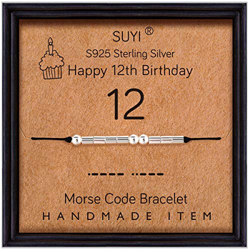 Suyi Geburtstagsgeschenke für Mädchen Morsecode Armband Sterling Silber Armband Geburtstagsschmuck 12 Jahre alte Geschenke für Sie 12 von Suyi