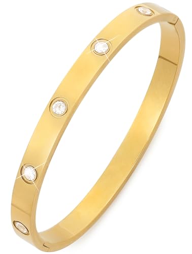 Suyi Gold-Armspange Armband Kristall 18k Vergoldetes Manschettenarmband für Frauen Einfache Kubische Zirkoniumdioxid-Armbänder 6.3in Gold von Suyi
