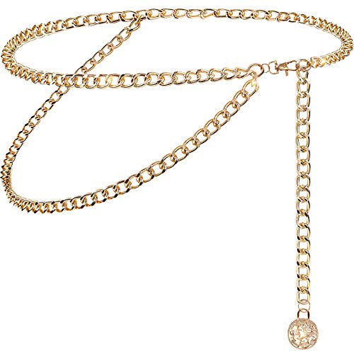 Suyi Gold Chain Gürtel für Frauen Mädchen Metal Waist Belt Double Layered Body Belly Chain 90CM Gold von Suyi