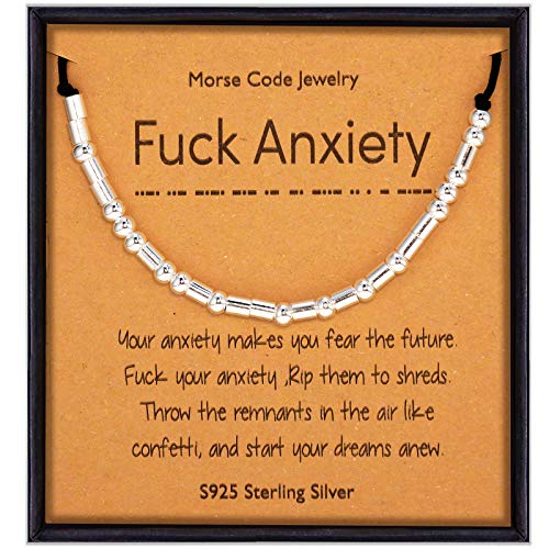 Suyi Inspirational Morse Code Armband für Frauen Mädchen 925 Sterling Silber Perlen Armbänder für Freund Tochter Freundin Frau Frau Mitarbeiter Fuck Anxiety von Suyi