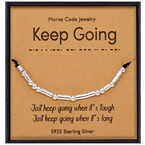 Suyi Inspirational Morse Code Armband für Frauen Mädchen 925 Sterling Silber Perlen Armbänder für Freund Tochter Freundin Frau Frau Mitarbeiter Keep Going von Suyi