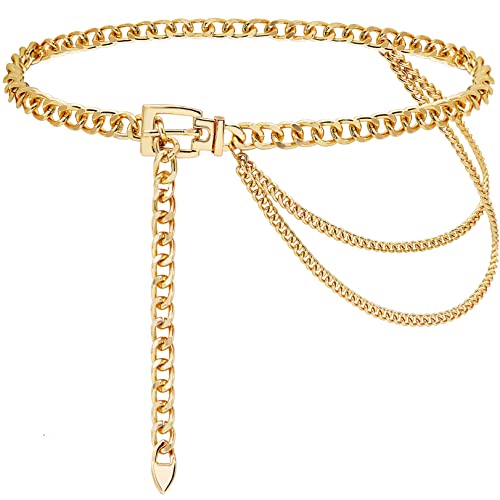 Suyi Kettengürtel für Damen Mädchen Gold Metall Taillenkette Mehrschichtige Klobige Kettengürtel für Das Kleid 90CM Gold von Suyi