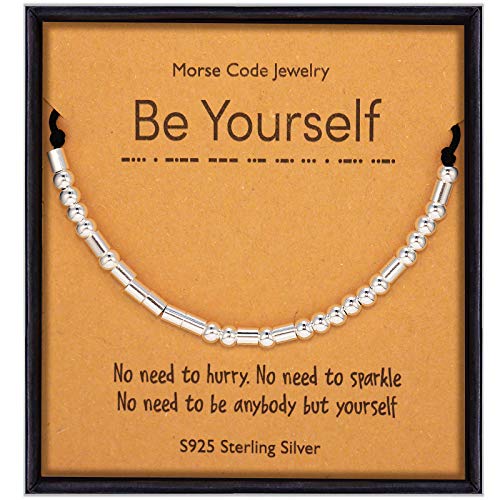 Suyi Morse Code Armband für Frauen Mädchen Inspirierende Sterling Silber Perlen Armband Geschenke für Schwester Tochter Freund Mutter Frau Be Yourself von Suyi