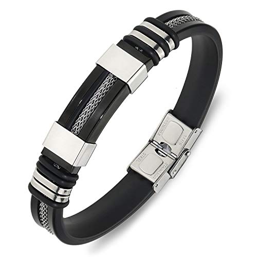 Suyi Verstellbares Armband für Herren Silikon-Wickelarmband Edelstahl-Manschettenarmband Black Suyi Verstellbares Armband für Herren Silikon-Wickelarmband Edelstahl-Manschettenarmband Black von Suyi