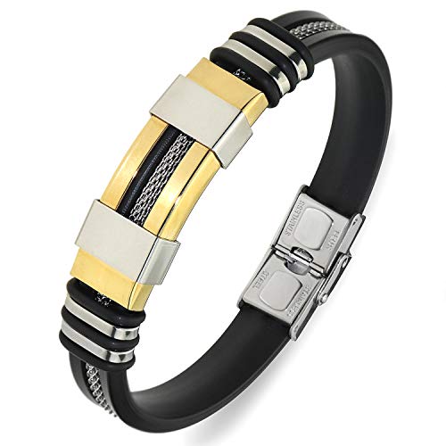 Suyi Verstellbares Armband für Herren Silikon-Wickelarmband Edelstahl-Manschettenarmband Gold Suyi Verstellbares Armband für Herren Silikon-Wickelarmband Edelstahl-Manschettenarmband Gold von Suyi
