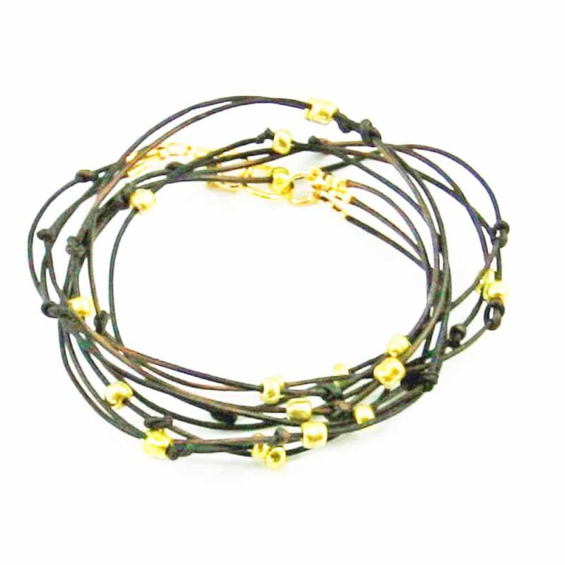 Leder Wrap Armband Braun Und Gold Perlen "Cameron" Sundance Schmuck Lederarmband Leder Wrap Armband Braun Und Gold Perlen "Cameron" Sundance Schmuck Lederarmband von SuzAndRoo