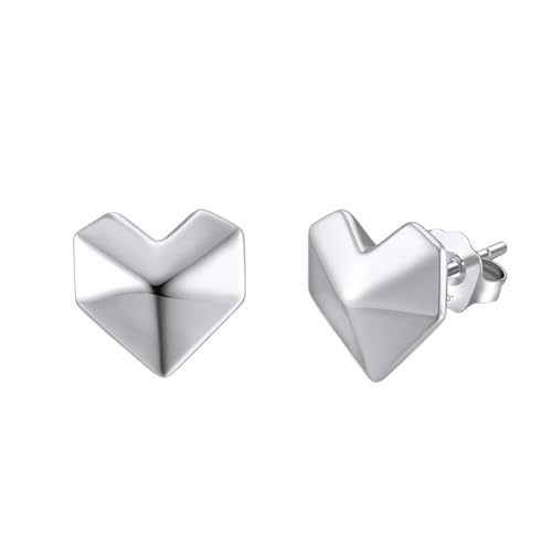 Suzan Gold® 925 Silber Herz Ohrstecker für Damen | Glänzende, moderne Ohrringe aus echtem Silber | Nickelfreier & wasserfester Silberschmuck für jeden Anlass | Geschenk für Frauen von Suzan Gold