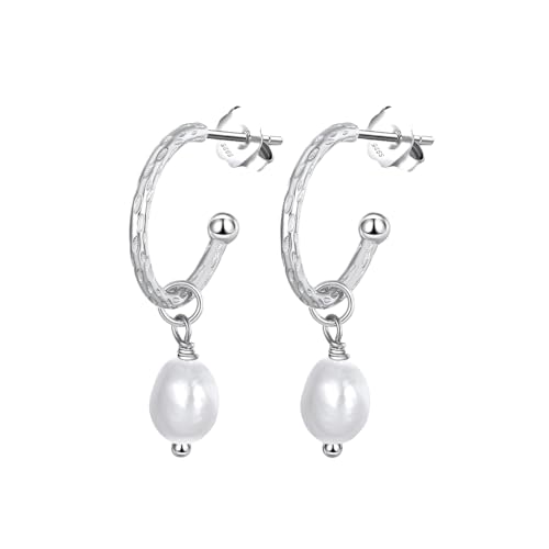 Suzan Gold® 925 Silber Creolen für Damen | Eleganter Schmuck Pearldrop Elegance mit echter Süßwasserperle | Wasserfeste & nickelfreie Perlenohrringe für Alltag & Anlass | Geschenk für Frauen von Suzan Gold