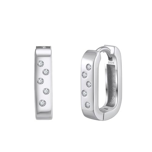 Suzan Gold® 925 Silber Creolen für Damen | Rechteckige Ohrringe mit Zirkonia | Massiver, wasserfester & nickelfreier Silberschmuck im eleganten Design | Geschenk für Frauen von Suzan Gold