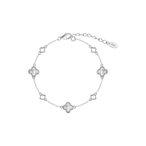 Suzan Gold® 925 Silber Armband für Damen mit Perlmutt Kleeblättern | Filigraner Glücks Schmuck im eleganten Design Luckra aus echtem Silber | Wasserfest, nickelfrei & glänzend | Geschenk für Frauen von Suzan Gold