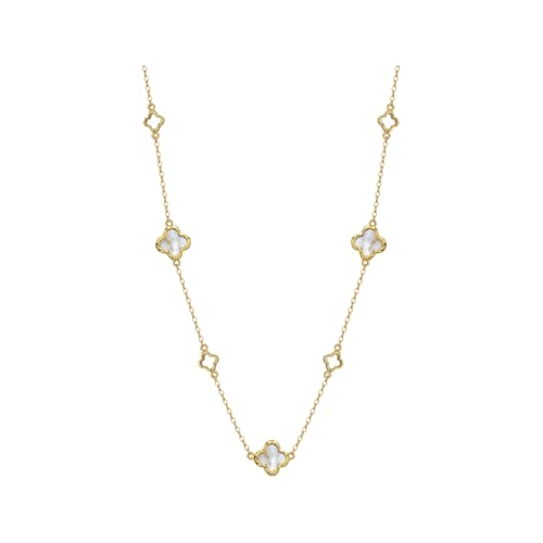 Suzan Gold® 925 Silber Halskette Damen vergoldet mit Perlmutt-Kleeblatt | AuroraLuck – Elegante Gliederkette, wasserfest & nickelfrei | Geschenk für Frauen von Suzan Gold