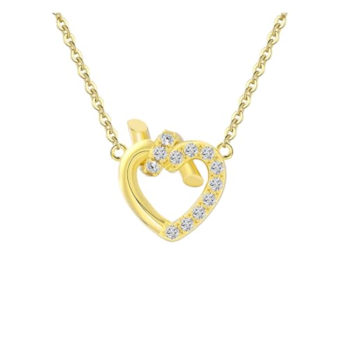 Suzan Gold® 925 Silber Herz-Kette vergoldet für Damen | Zirkonia-Herz mit Knoten-Symbol im Design Heartlink – hautfreundlicher & wasserfester Schmuck aus echtem Silber | Geschenk für Frauen von Suzan Gold
