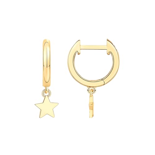 Suzan Gold® Vergoldete Huggie Creolen aus 925 Silber für Damen | Goldfarbene Ohrringe mit Stern Anhänger im Starlight Design | Aus echtem Silber, wasserfest & nickelfrei | Freundin Geschenk von Suzan Gold