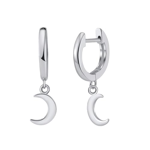 Suzan Gold® Vergoldete Huggie Creolen aus 925 Silber für Damen mit Mond Anhänger | Goldfarbener Schmuck Moonlite im himmlischen Design | Hautfreundlich, wasserfest & nickelfrei | Freundin Geschenk von Suzan Gold