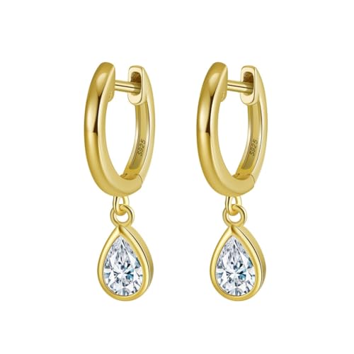 Suzan Gold® Vergoldete 925 Silber Creolen für Damen | Wasserfeste Ohrringe mit Tropfenanhänger | Elegante Rainlight Creolen aus echtem Sterling Silber | Hypoallergen und hautfreundlich von Suzan Gold