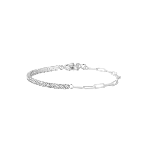 Suzan Gold® 925 Silber Tennisarmband für Damen mit Zirkonia & Paperclip-Kette | Moderner & eleganter Silberschmuck Lumispark – nickelfrei, wasserfest & funkelnd | Wunderschönes Geschenk für Frauen von Suzan Gold