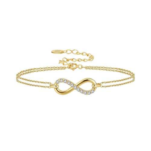 Suzan Gold® Vergoldetes Damen Armband aus 925 Silber mit feinem Unendlichkeitszeichen | Filigraner Schmuck Eternelle – hypoallergen, wasserfest & edel | Wunderschönes Geschenk für modebewusste Frauen von Suzan Gold