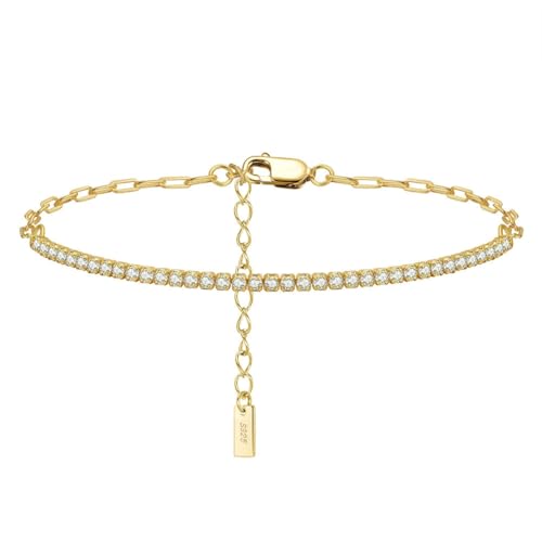 Suzan Gold® Vergoldetes Armband aus 925 Silber mit Zirkonia & Paperclip-Gliedern | Glänzender Tennislook im modernen Design Glimmence – hautfreundlicher, eleganter Schmuck für Damen |Freundin Geschenk von Suzan Gold
