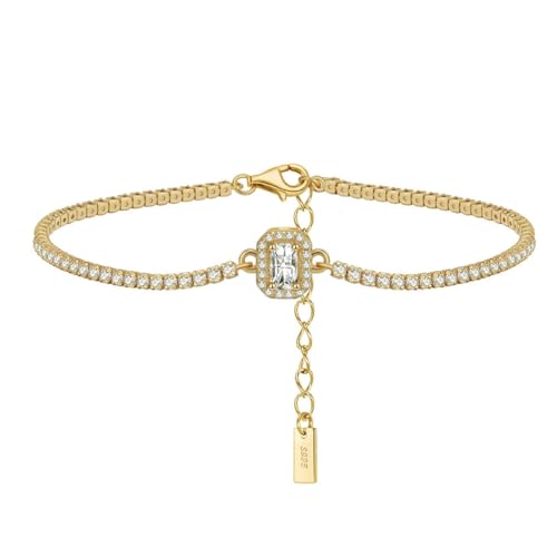 Suzan Gold® Vergoldetes Tennisarmband aus 925 Silber mit funkelndem Mittelstein | Glänzender Zirkonia-Schmuck im eleganten Design Gloria – verstellbar, stilvoll & hypoallergen von Suzan Gold