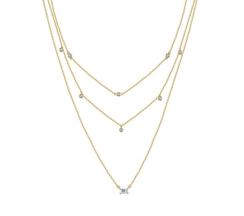 Suzan Gold Kette mit Anhänger Lumistra Cascade – Dreireihige 925 Silber Halskette mit Zirkonia von Suzan Gold