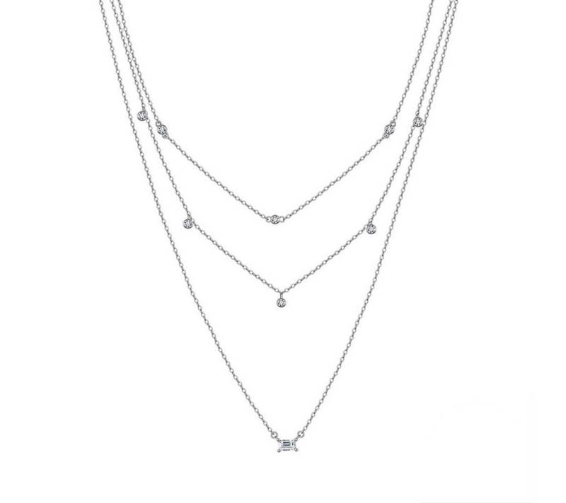 Suzan Gold Kette mit Anhänger Lumistra Cascade – Dreireihige 925 Silber Halskette mit Zirkonia von Suzan Gold