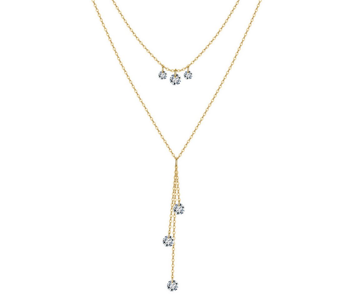 Suzan Gold Kette mit Anhänger Lunadia – Zweireihige 925 Silber Y-Kette mit funkelnden von Suzan Gold