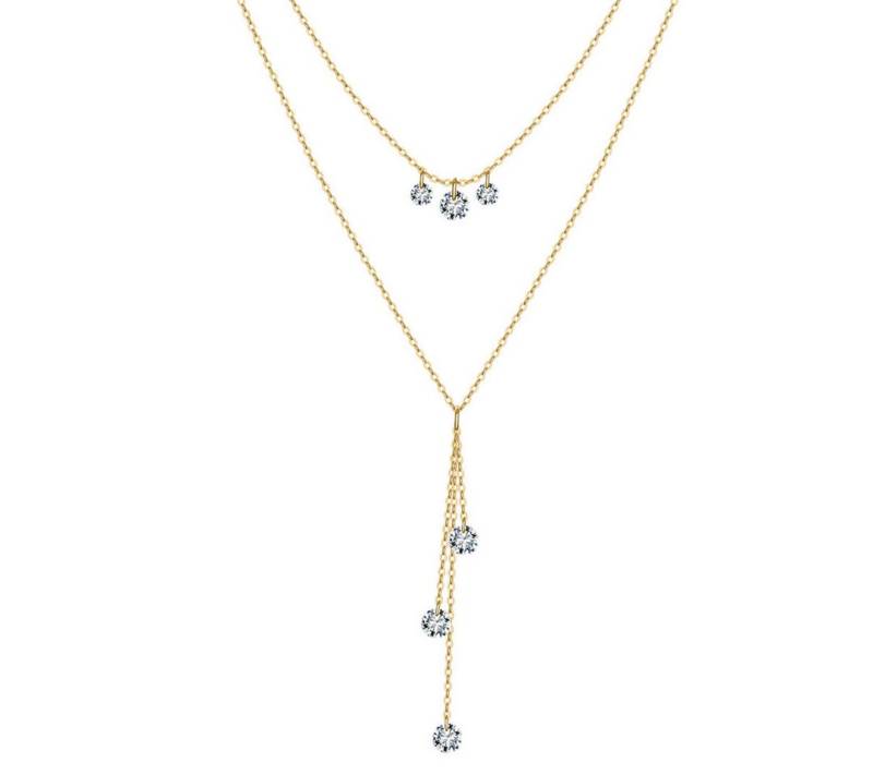 Suzan Gold Kette mit Anhänger Lunadia – Zweireihige 925 Silber Y-Kette mit funkelnden von Suzan Gold