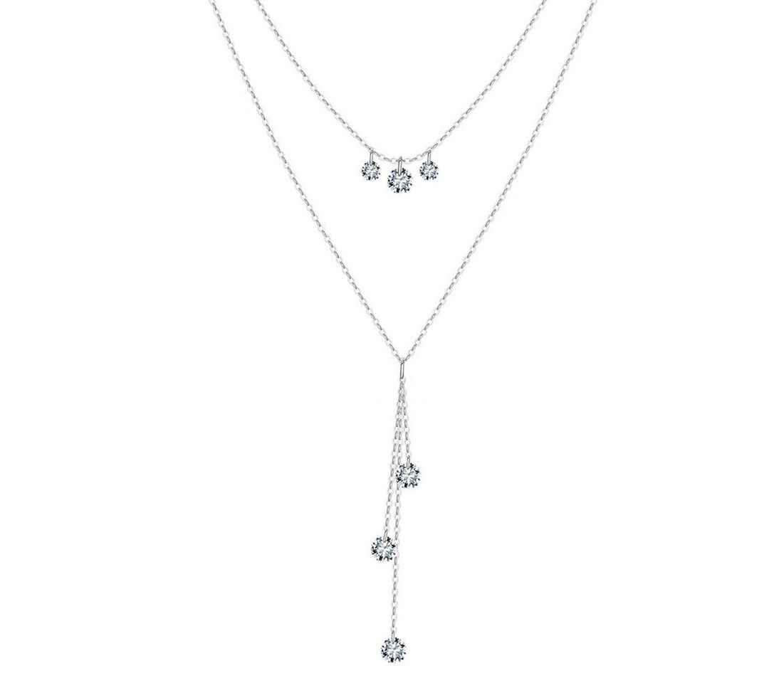 Suzan Gold Kette mit Anhänger Lunadia – Zweireihige 925 Silber Y-Kette mit funkelnden von Suzan Gold