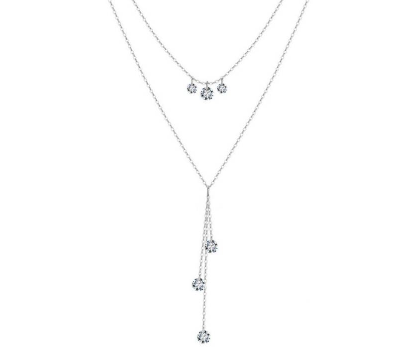 Suzan Gold Kette mit Anhänger Lunadia – Zweireihige 925 Silber Y-Kette mit funkelnden von Suzan Gold