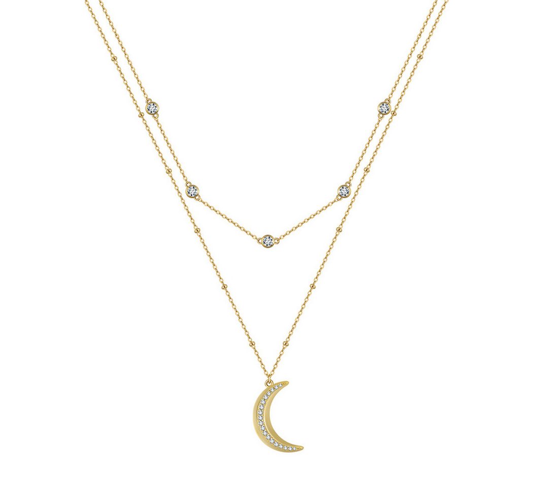 Suzan Gold Kette mit Anhänger Lunavera – Zweireihige 925 Silberkette mit Zirkonia & Mondanhänger von Suzan Gold