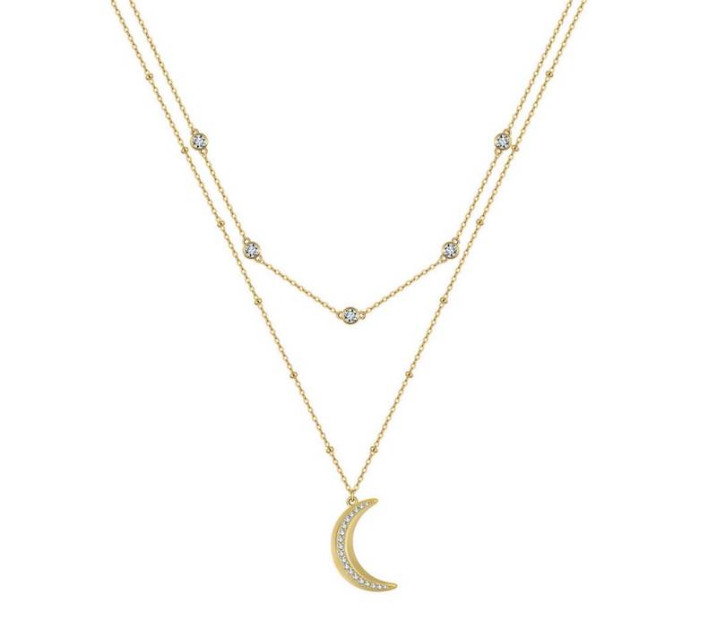Suzan Gold Kette mit Anhänger Lunavera – Zweireihige 925 Silberkette mit Zirkonia & Mondanhänger von Suzan Gold