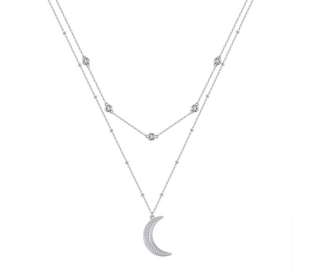 Suzan Gold Kette mit Anhänger Lunavera – Zweireihige 925 Silberkette mit Zirkonia & Mondanhänger von Suzan Gold