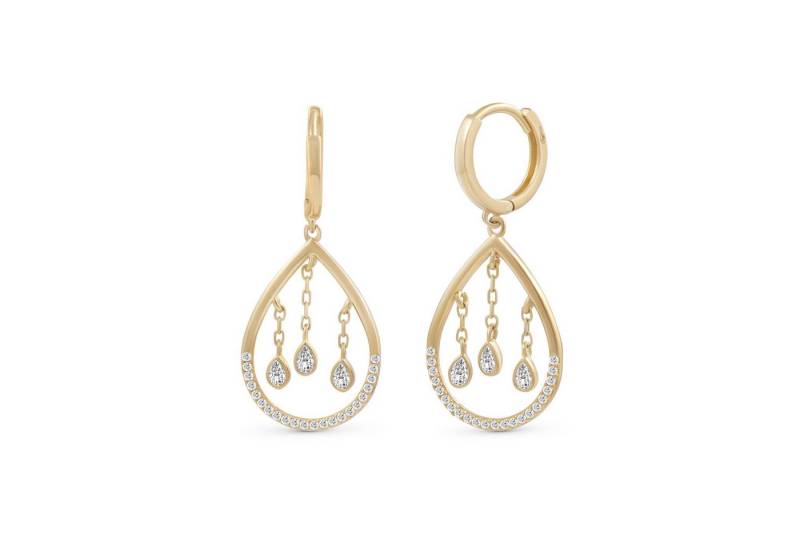 Suzan Gold Paar Creolen God's Tears Creolen Echtgold Ohrringe mit Zirkonia, Gelbgold 375, Zirkonia-Steine von Suzan Gold