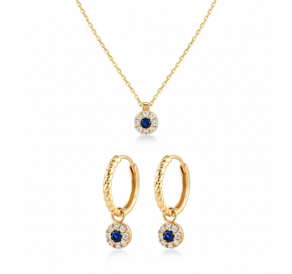 Suzan Gold Schmuckset Celestia Bloom – 375 Gold Kette & Ohrringe mit blauem Zirkonia von Suzan Gold