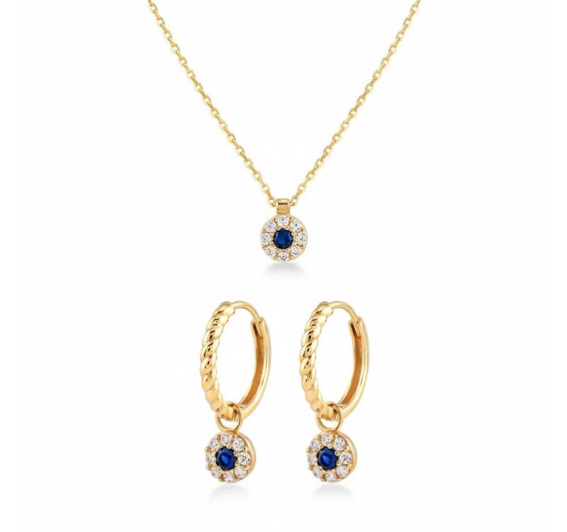 Suzan Gold Schmuckset Celestia Bloom – 375 Gold Kette & Ohrringe mit blauem Zirkonia von Suzan Gold