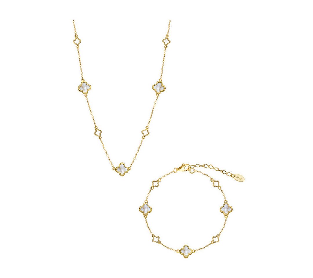 Suzan Gold Schmuckset Lunafleur – Perlmutt-Kleeblatt Schmuckset aus 925er Silber Vergoldet von Suzan Gold