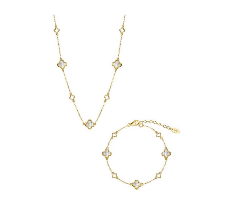 Suzan Gold Schmuckset Lunafleur – Perlmutt-Kleeblatt Schmuckset aus 925er Silber Vergoldet von Suzan Gold