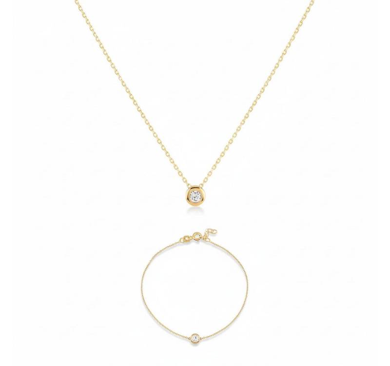 Suzan Gold Schmuckset Lunara Gleam – 375 Gold Kette & Armband mit Solitär-Zirkonia von Suzan Gold