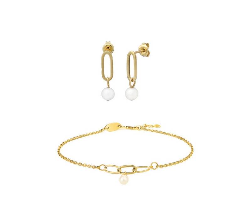 Suzan Gold Schmuckset Pearl Whisper Charm – Echtgold Armband & Ohrringe mit Süßwasserperlen von Suzan Gold
