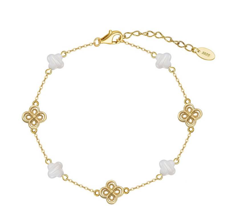 Suzan Gold Silberarmband Cloverina – 925 Silber Armband mit Kleeblatt-Motiven und polierter von Suzan Gold