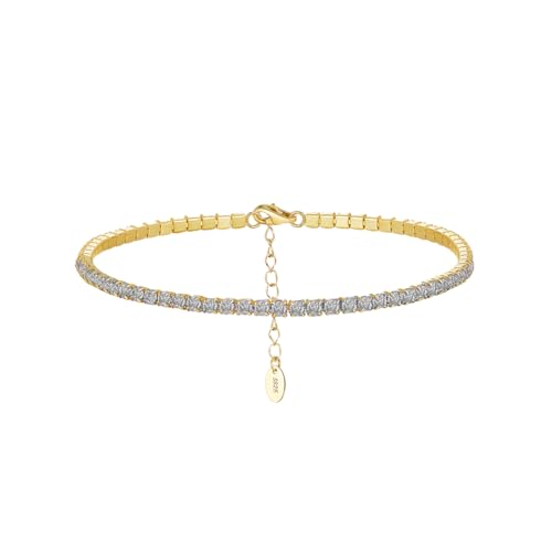 Suzan Gold® Vergoldetes Tennisarmband aus 925 Silber für Damen | Zartes, verstellbares Armband mit Zirkonia im stilvollen Design Stardust Line – wasserfest & elegant | Geschenk für besondere Anlässe von Suzan Gold