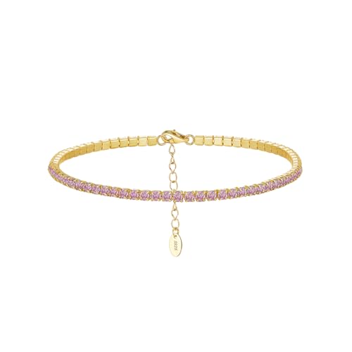 Suzan Gold® Vergoldetes Tennisarmband aus 925 Silber für Damen | Feines, verstellbares Armband mit rosa Zirkonia im femininen Design Stardust Line – hautfreundlich & wasserfest | Geschenk für Frauen von Suzan Gold