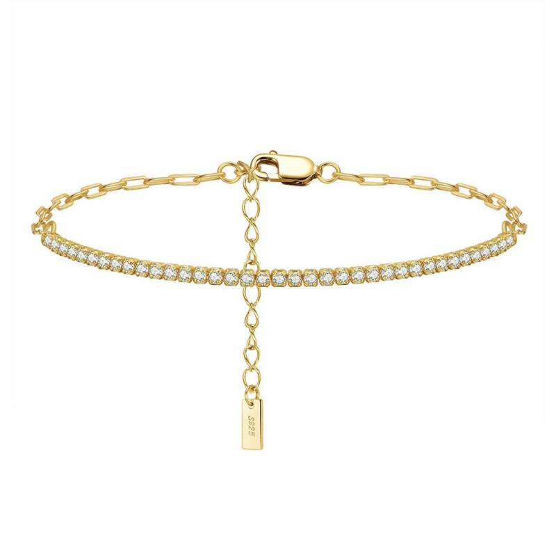 Suzan Gold Tennisarmband Glimmence – 925 Silber Armband mit Tennisdesign & Paperclip-Kette von Suzan Gold