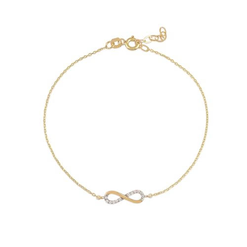 SuzanGold® Infinity Glow Armband Damen Gold | Goldschmuck Damen für Alltag & besondere Anlässe | 375 Echtgold mit Infinity Anhänger & Zirkonia | Handgefertigtes Design | Hypoallergen & wasserfest von Suzan Gold