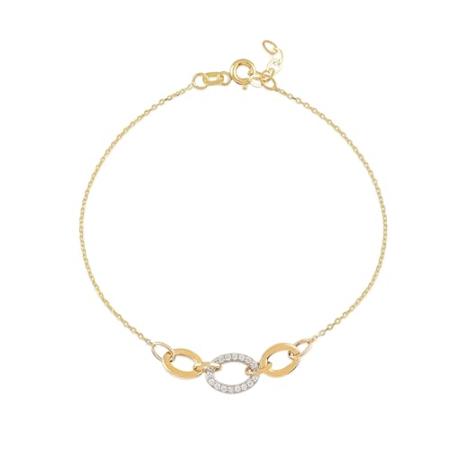 SuzanGold® Linkora Armband Damen Gold | Goldschmuck Damen für Alltag & besondere Anlässe | 375 Echtgold Armkette mit Zirkonia Verbindungselement | Handgefertigtes Design | Hypoallergen & wasserfest von Suzan Gold