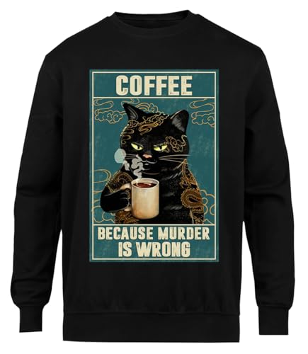 Cat Tattoo Coffee Because Murder Is Wrong Schwarzer Unisex-Pullover Mit Rundhalsausschnitt von Suzetee